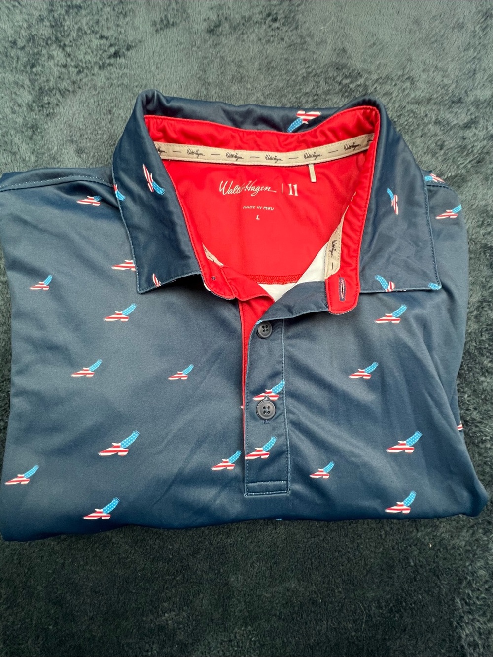 Walter Hagan Mens L Eagle US Flag Polo Patriotic USA Golf Shirt U.S. Polo Assn.